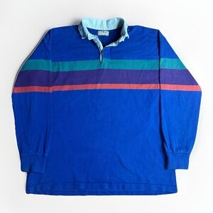 Vintage LL Bean Rugby Shirt Mens XL Blue Heavy Cotton Polo 90s Made in USA